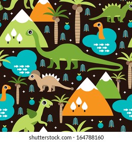 Seamless baby dinosaur animal and trees illustration background pattern in vector 