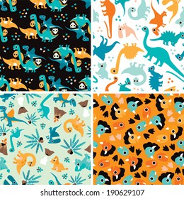Seamless baby Dinosaur kids animal illustration background pattern in vector