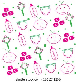 seamless baby equipment simple color vector design line