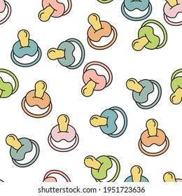 Seamless Baby Pacifier Pattern On White Background. For Textile And Other Surfaces