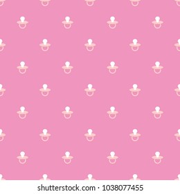 Seamless baby pacifiers pattern on a pink background.