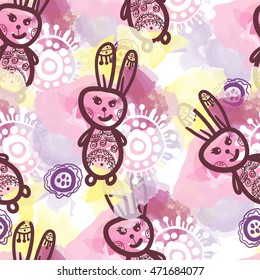 seamless baby pattern. Background patterned with bunnies.
