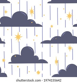 Seamless baby pattern with clouds and rain. Great for fabric, textile. Vector Illustration