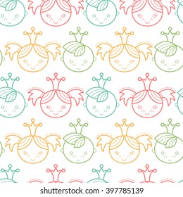 Seamless Baby Pattern With Colorful Outlined Boys And Girls (baby Prince And Baby Princess). Happy And Colorful Color Palette