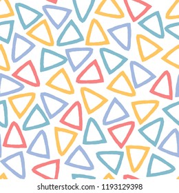 Seamless baby pattern with colourful triangles. Hand drawn.