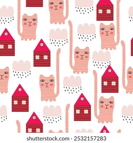 Bebê sem costura padrão com animais bonitos e flores desenhadas à mão. Textura criativa crianças para embrulhar, têxtil, papel de parede, vestuário e tecido. Ilustração vetorial