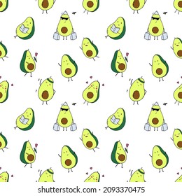 Seamless baby pattern with cute avocado. Background nursery. Tailoring, print fabric and textiles. Endless wallpaper.