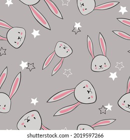 Seamless baby pattern with cute bunny. Easter vector design with little rabbits.