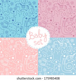 Seamless Baby Pattern With Cute Cartoon Animals For Boys And Girls.