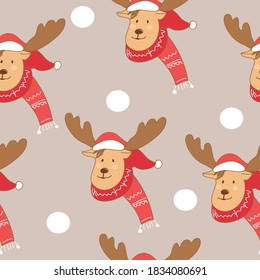 Seamless baby pattern with cute deer. Creative Christmas baby texture for fabric, packaging, textile, wallpaper, clothing. Vector illustration.