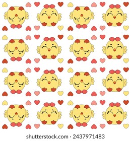 Seamless baby pattern with cute little chickens. Funny yellow chicks in different poses. Vector illustration.