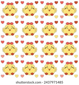 Seamless baby pattern with cute little chickens. Funny yellow chicks in different poses. Vector illustration.