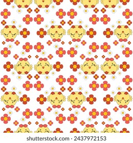 Seamless baby pattern with cute little chickens. Funny yellow chicks in different poses. Vector illustration.