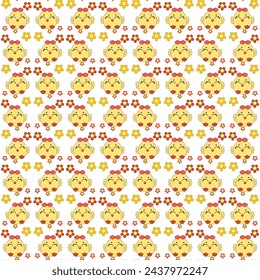 Seamless baby pattern with cute little chickens. Funny yellow chicks in different poses. Vector illustration.