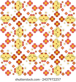 Seamless baby pattern with cute little chickens. Funny yellow chicks in different poses. Vector illustration.