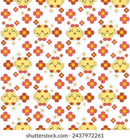 Seamless baby pattern with cute little chickens. Funny yellow chicks in different poses. Vector illustration.