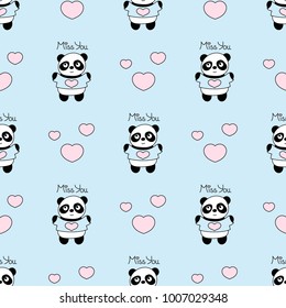Seamless baby pattern with cute pandas and hearts. Best Choice for cards, invitations, printing, party packs, blog backgrounds, paper craft, party invitations, digital scrapbooking.