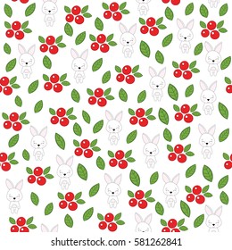 Seamless baby pattern with cute rabbits and berries. Best Choice for cards, invitations, printing, party packs, blog backgrounds, paper craft, party invitations, digital scrapbooking.