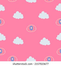 Seamless baby pattern Cute baby stars and rainbow clouds Creative night style for kids delicate, baby texture for fabric wrapping textile wallpaper clothing background Baby pajamas Vector illustration