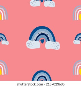 Seamless baby pattern Cute baby stars and rainbow clouds Creative night style for kids delicate, baby texture for fabric wrapping textile wallpaper clothing background Baby pajamas Vector illustration
