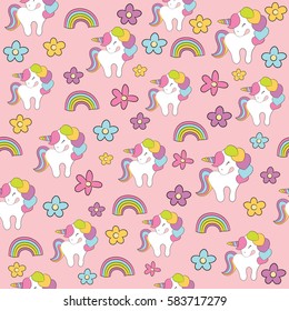 Seamless baby pattern with cute unicorn, rainbow and flowers. Best Choice for cards, invitations, printing, party packs, blog backgrounds, paper craft, party invitations, digital scrapbooking.