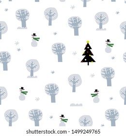Seamless baby pattern with cute winter forest. Creative kids texture for wrapping, textile, wallpaper, apparel and fabric. Winter background.