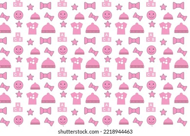 Decoración de patrones de bebé sin incandescencias con elementos de juguete rosa vectorial para los trasfondo. Resumen de diseño de patrones infantiles para portadas de libros, fondos de escritorio y fondos. Vector de patrones interminables con juguetes para bebés.