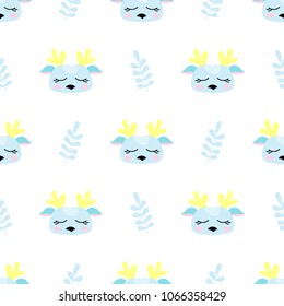 Seamless baby pattern with deer and twig. Best Choice for cards, invitations, printing, party packs, blog backgrounds, paper craft, party invitations, digital scrapbooking.