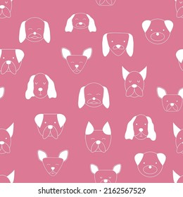 Seamless baby pattern with dog animal muzzles. Monochrome on a colored background. Creative childish background. Perfect for kids design, fabric, packaging, wallpaper, textiles, apparel