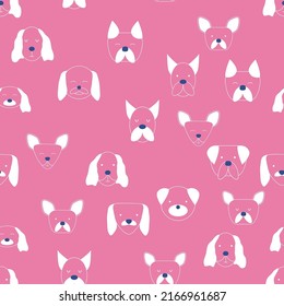 Seamless baby pattern with dog animal muzzles. Monochrome on a colored background. Creative childish background. Perfect for kids design, fabric, packaging, wallpaper, textiles, apparel