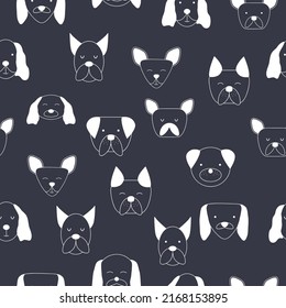 Seamless baby pattern with dog animal muzzles. Monochrome on a colored background. Creative childish background. Perfect for kids design, fabric, packaging, wallpaper, textiles, apparel