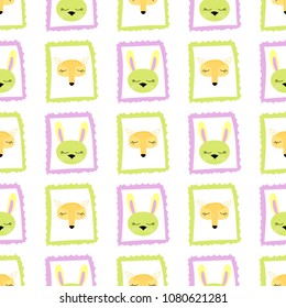 Seamless baby pattern with fox and rabbit. Best Choice for cards, invitations, printing, party packs, blog backgrounds, paper craft, party invitations, digital scrapbooking.