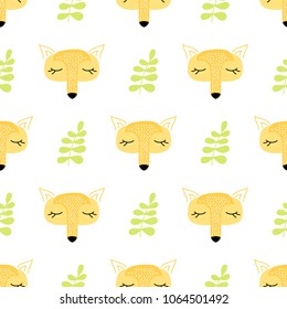 Seamless baby pattern with fox and twig. 