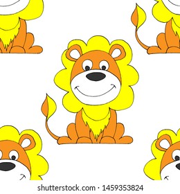 Seamless baby pattern with funny lion. Baby texture for fabric, packaging, textile, Wallpaper, clothing. - Vector graphics