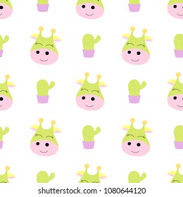 Seamless baby pattern with giraffe and cactus. Best Choice for cards, invitations, printing, party packs, blog backgrounds, paper craft, party invitations, digital scrapbooking.