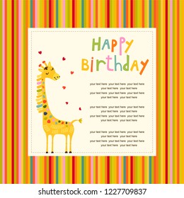 Seamless baby pattern with giraffe. Illustration with animal for kids. Childrens background for wallpaper or textile. Baby shower pattern or birthday greeting card. Bright frame.