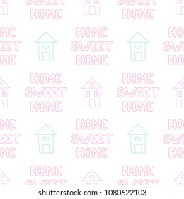 Seamless baby pattern with house and lettering. Best Choice for cards, invitations, printing, party packs, blog backgrounds, paper craft, party invitations, digital scrapbooking.
