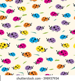 Seamless baby pattern with insects. Background ladybugs. Wallpaper insects ladybirds.
