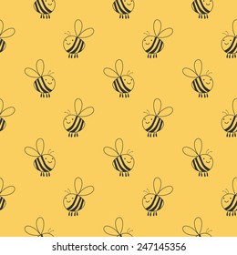 Seamless baby pattern. Many bees on the yellow background