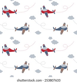 Seamless baby pattern. Many small colored planes on white background