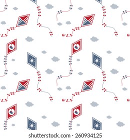 Seamless baby pattern. Many small colored kites on white background
