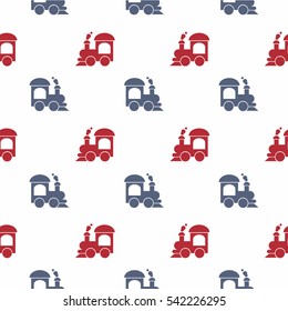 Seamless baby pattern. Many small locomotives on wight background.