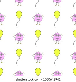 Seamless baby pattern with monster and balloon. Best Choice for cards, invitations, printing, party packs, blog backgrounds, paper craft, party invitations, digital scrapbooking.
