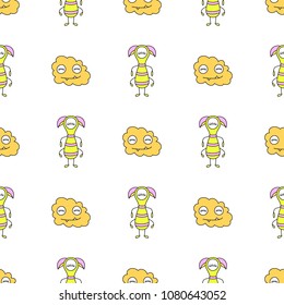 Seamless baby pattern with monster and cloud face. Best Choice for cards, invitations, printing, party packs, blog backgrounds, paper craft, party invitations, digital scrapbooking.