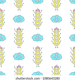Seamless baby pattern with monster and cloud face. Best Choice for cards, invitations, printing, party packs, blog backgrounds, paper craft, party invitations, digital scrapbooking.