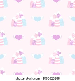 Seamless baby pattern with mountains and hearts. Best Choice for cards, invitations, printing, party packs, blog backgrounds, paper craft, party invitations, digital scrapbooking.