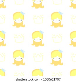Seamless baby pattern with princess and crown. Best Choice for cards, invitations, printing, party packs, blog backgrounds, paper craft, party invitations, digital scrapbooking.