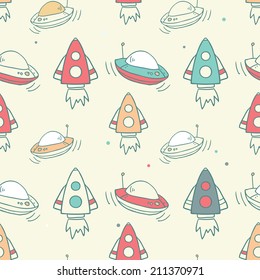 Seamless baby pattern with rockets and ufo