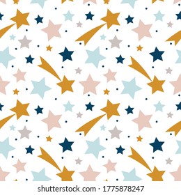 
Seamless baby pattern. Stars, comets. Children's wallpapers, fabrics, products. Stylish multi-colored pattern.