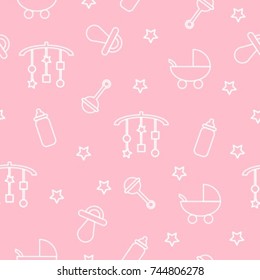Seamless baby pattern with toys & objects for a girl